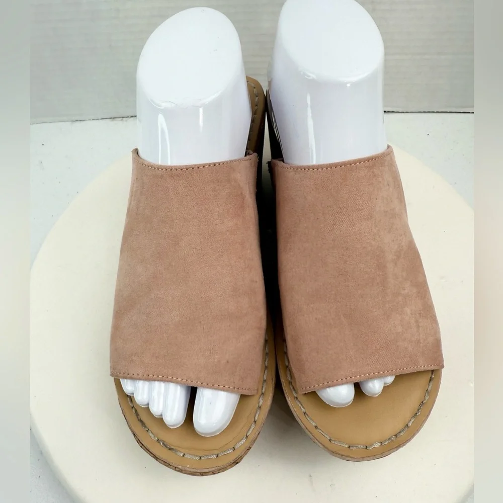 Madden Girl Lolitta Women's Pink Suede‎ Slip On Cork Wedge Sandals Size 8.5